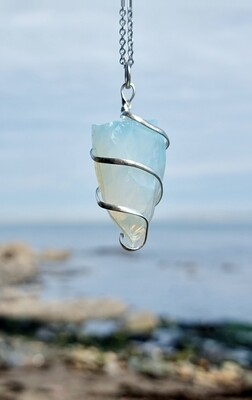 Opalite crystal spiral silver pendant