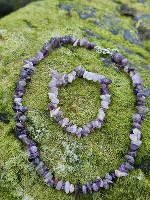 Amethyst Crystal Bracelet &amp;  Necklace Set Chip Natural Stone Set