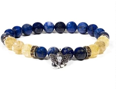 Bracelet lapis lazuli/rutilated quartz with ganesh - &quot;Good luck &quot; / &quot; Willpower &quot; 