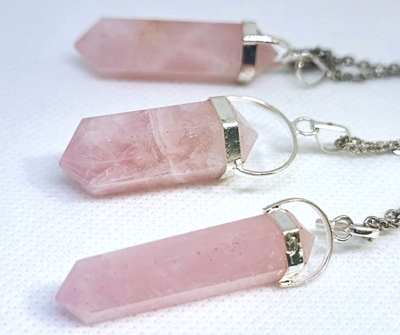 Rose Quartz Crystal heloxahon point pendant necklace silver 