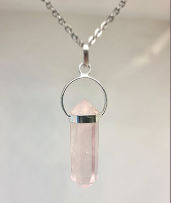 Rose Quartz Crystal Pendant Unconditional Love Amulet Heloxahon Healing point necklace 