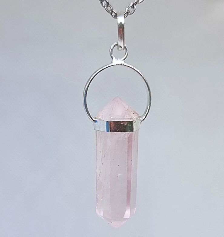Rose Quartz Crystal Pendant Unconditional Love Amulet Heloxahon Healing point necklace 