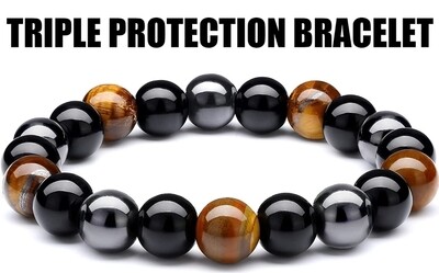 Bracelet Tigers Eye Black Obsidian Hematite  Bead Crystal Triple Protection Healing Bracelet for Good Luck Prosperity Protection Balance 