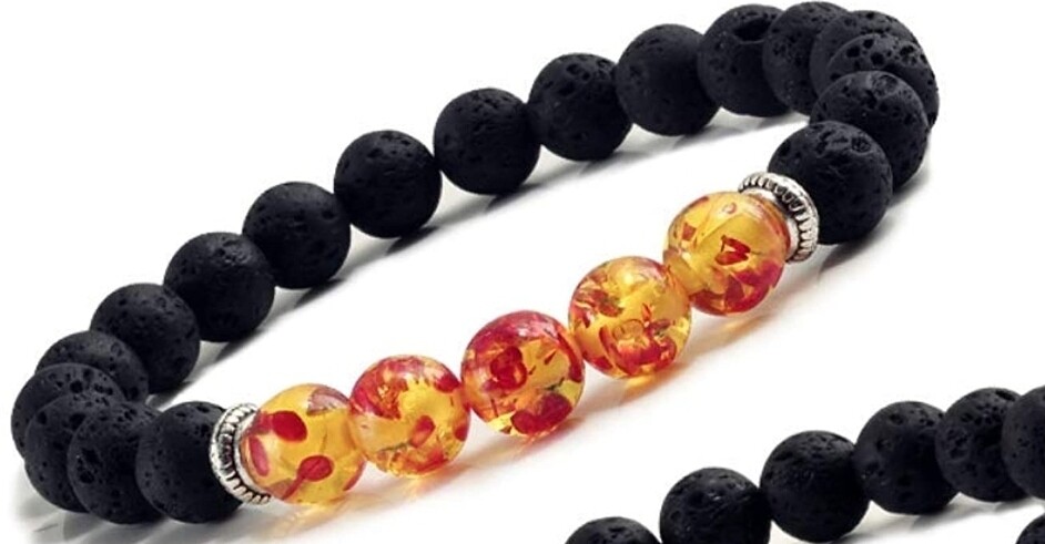 Bracelet Amber Lava Aromatherapy stone elastic - Abundance Gold