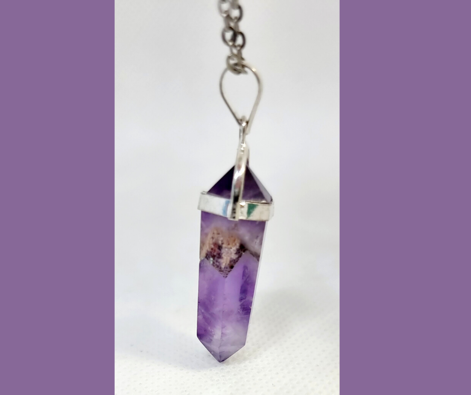 Amethyst Point Crystal Pendant Necklace Positive Energy Strength Silver 