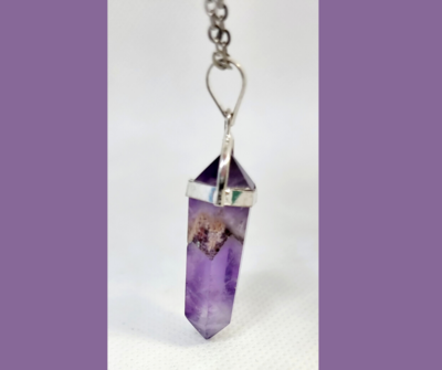 Amethyst Point Crystal Pendant Necklace Positive Energy Strength Silver 
