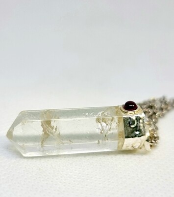 NATURAL CLEAR QUARTZ BULLET POINT CRYSTAL PENDANT NECKLACE Healing Raw Quartz Gemstone Chakra Wire Wrapped Crystal Pendant Necklace Vintage Clear Rock Quartz Crown Chakra Clarity