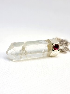 NATURAL  CLEAR QUARTZ BULLET POINT CRYSTAL PENDANT NECKLACE Healing  Raw Quartz Gemstone Chakra Wire Wrapped Crystal Pendant Necklace Vintage Clear Rock Quartz Crown Chakra Clarity 