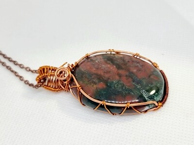 Fancy Jasper Wirerapped Copper Pendant Necklace 