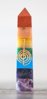 7 ChakraTower Obelisk Symbol Healing Crystal Wand Point Faceted Prism Heloxahon for Reiki Meditation Therapy