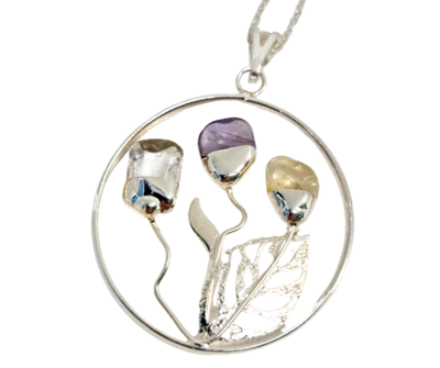 Happy Garden Necklace Pendant Sterling Silver Citrine Amethyst Clear Quartz 