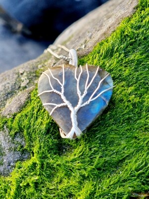 Tree Of Life - Labradorite Crystal Necklace Wire Wrapped Pendant, Gemstone Necklace, Natural Crystal Pendant 
