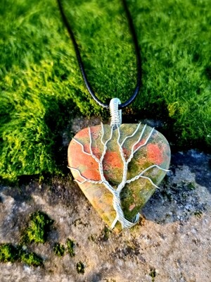 Unakite Crystal Heart wirewraped tree of life Healing pendant - Recovery 