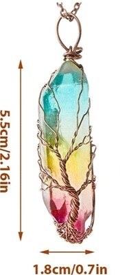 Tree of Life Quartz Crystal Chakra Point Necklace Multicolour