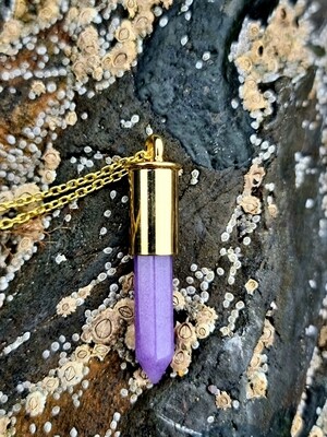 Bullet Pendant Lilac Malaysian Jade Necklace Point  18" Gold filled