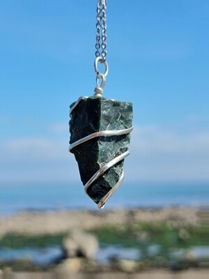 Rough Bloodstone (Heliotrope)silver spiral pendant 