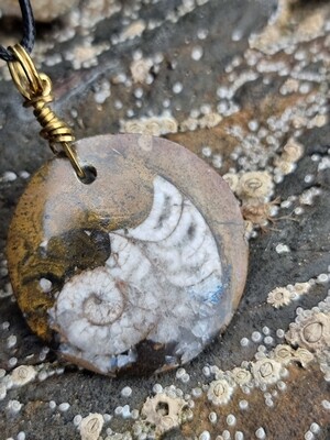 Goniatite Fossil Pendant Necklace, Morocco