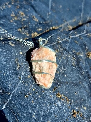 Sunstone Crystal Spiral Silver Pendant l Wirewrapped Necklace Natural Stone