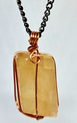Raw honey calcite crystal wirewraped pendant - Calm &amp; Focus 