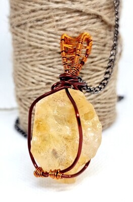 Citrine Crystal Pendant Healing Reiki Spiritual Faith Healing Energy Wirewrapped Rough 