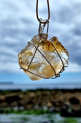 Rough Citrine Crystal Necklace Healing Reiki Spiritual Faith Healing Energy Wirewrapped Pendant 