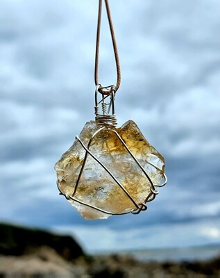 Rough Citrine Crystal Necklace Healing Reiki Spiritual Faith Healing Energy Wirewrapped Pendant