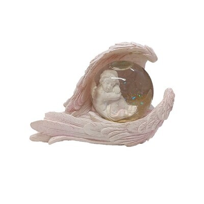 Sleeping Angel &quot; Whole Universe is Yours &quot; Pretty in Pink Snow Globe in Cherub Wing