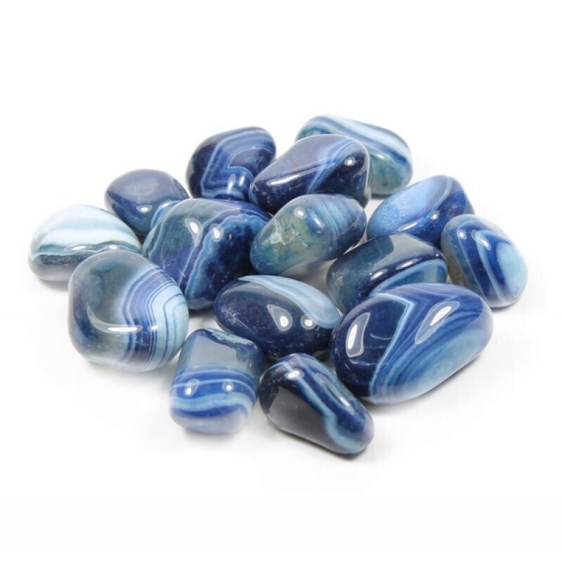 Agate Blue Banded Tambled Crystal - Safety , Security, Improves Concentration 20-30mm