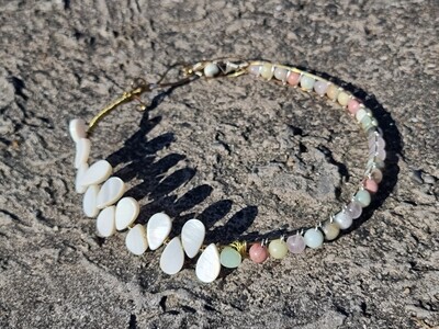 Choker Amazonite / Mother shell natural stone bead Necklace