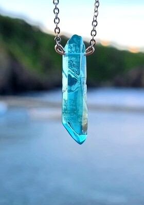 Clear Blue Quartz Raw Natural Crystal Silver Pendant Necklace