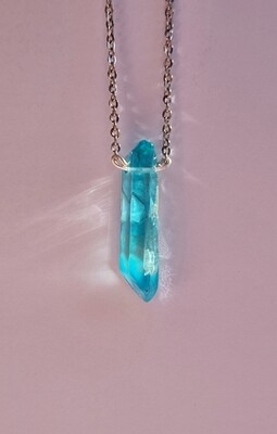 Clear Blue Quartz Raw Natural Crystal Silver Pendant Necklace