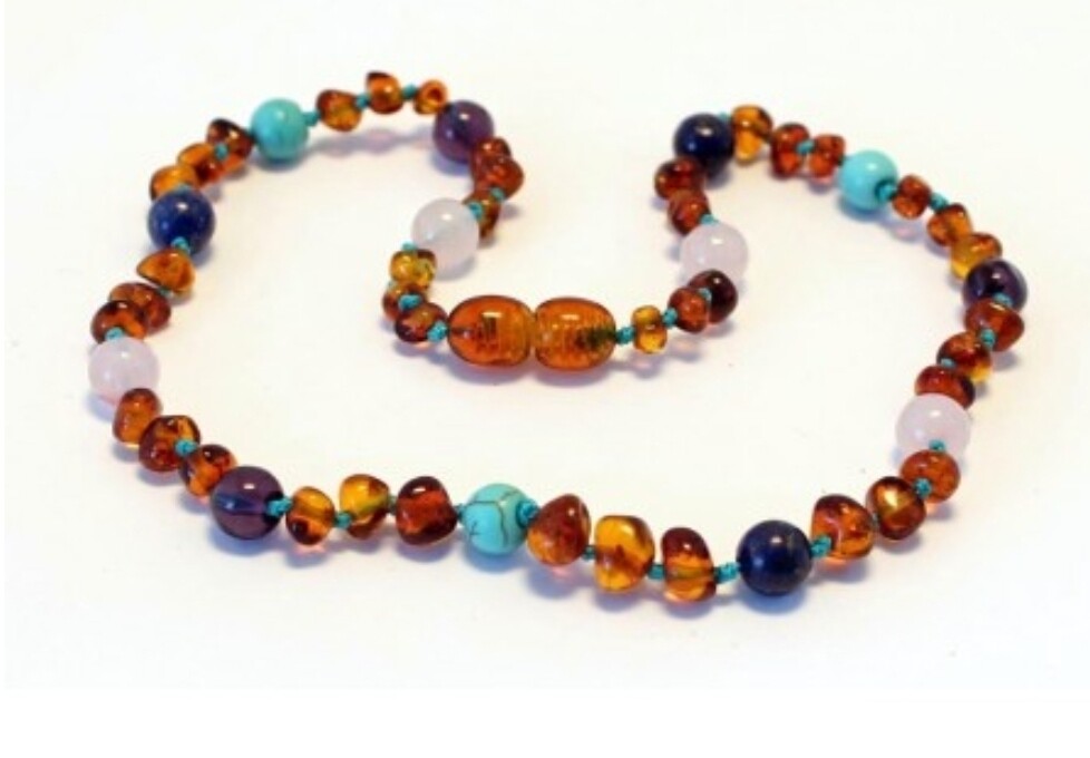 Amber, Amethyst, Turquoise &amp; Rose Quartz Bead Necklace 32cm