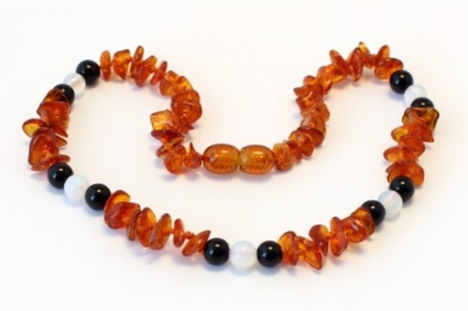 Baltic Amber Opalite &amp; Black Obsidian Choker/ Bead Necklace 32cm