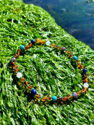 Amber, Amethyst, Turquoise &amp; Rose Quartz Bead Necklace 32cm