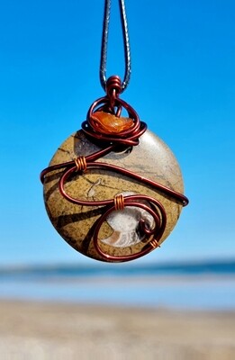 Goniatite/ Amber Fossil Pendant Necklace Wisdom &amp; Freedom 