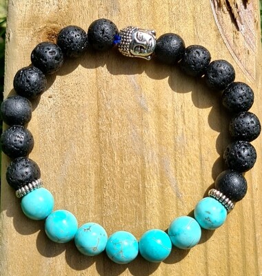 Bracelet Turquoise Lava stone elastic Stabilise Mood Swings