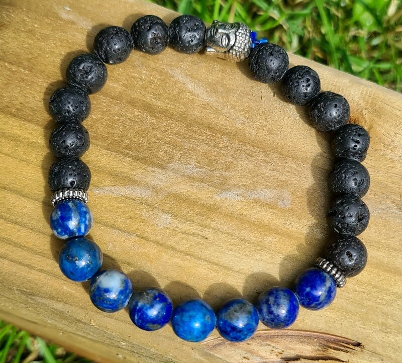 Crystal Bracelet Lapis Lazuli - Lava Aromatherapy stone elastic 