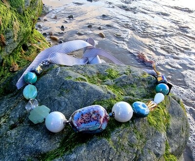 Ceramic / Green Aventurine/ Green Lace Agate Crystal Bead Necklace Healing / Good Luck Bracelet 