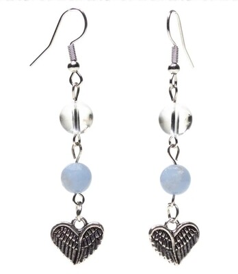 Angelite / Rock Quartz Crystal Earrings with heart