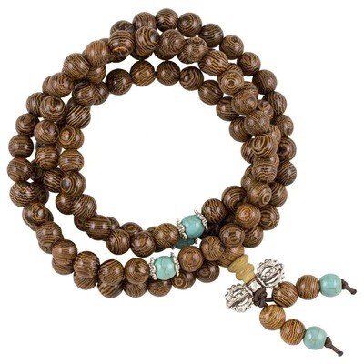 Mala Wood elastic with Decobeads and Dorje