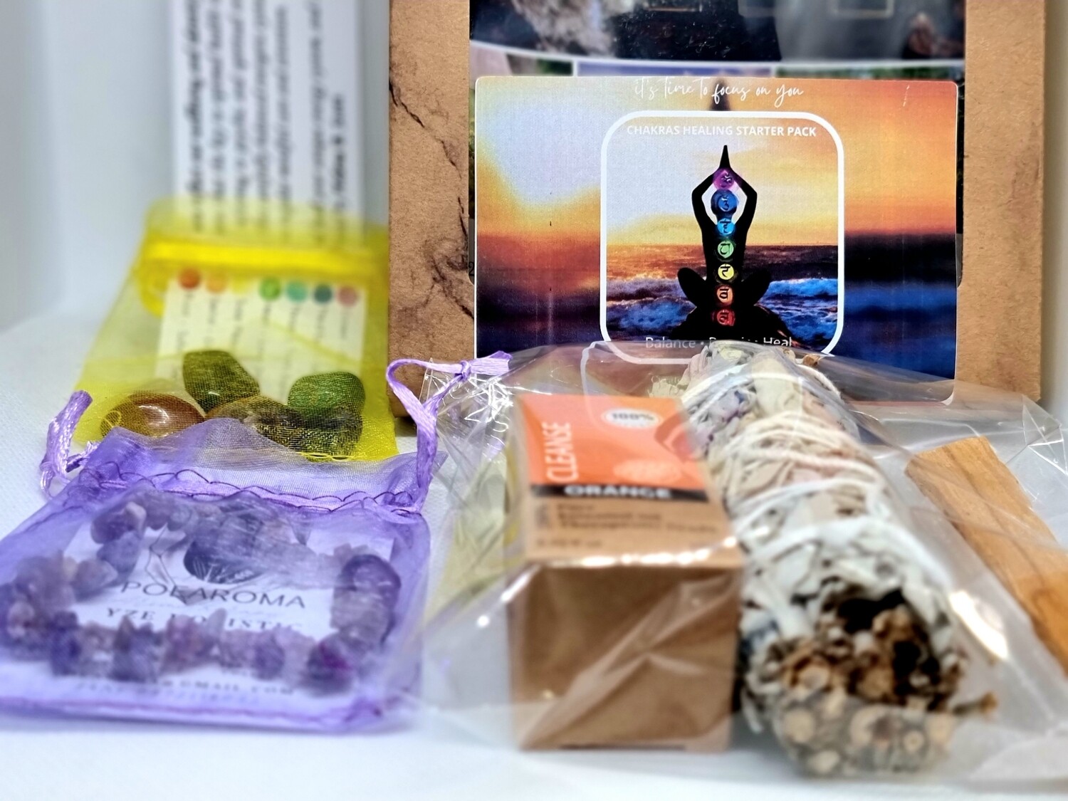 Home Cleansing Incense, Crystals and Essential Oil Gift  Set