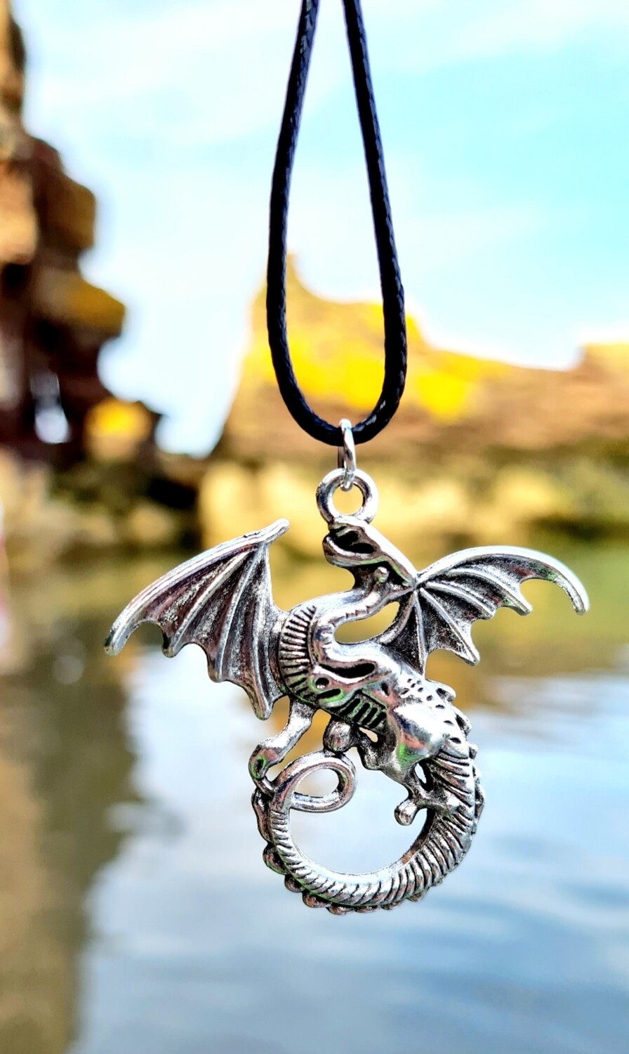 Antique Silver Plated Dragon Pendant Necklace