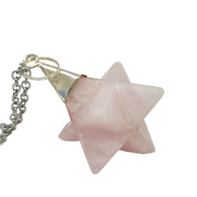 Rose Quartz Crystal Merkaba Pendant Necklace 