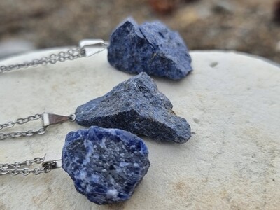 Dumortierite rough gemstone pendant