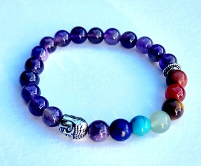 Crystal Bracelet - Amethyst Chakra Natural Stone Bead Elastic 