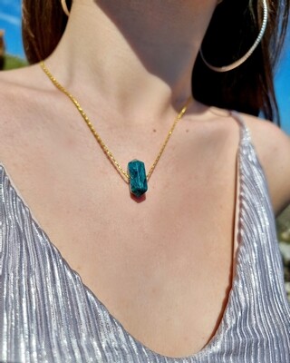 Apatite Crystal Point Gemstone"Untethered Soul" Amulet Pendant Necklace 18k gold filled 