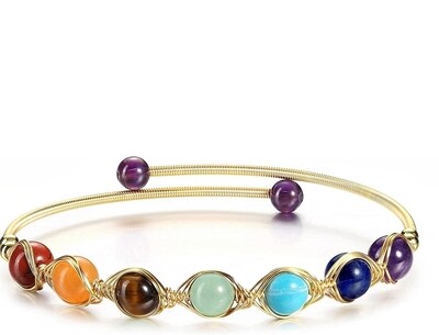 7 Chakra Crystal  Bracelet Wirewrapped link 18K Gold 