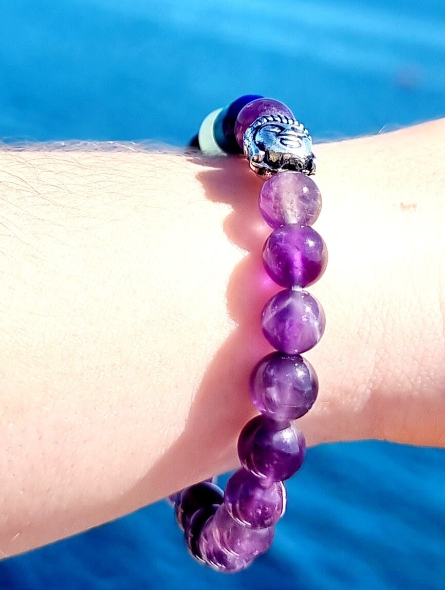 Crystal Bracelet - Amethyst Chakra Natural Stone Bead Elastic 