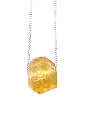 Citrine Crystal Necklace Amulet Pendant 925 Sterling Silver /18K Gold  