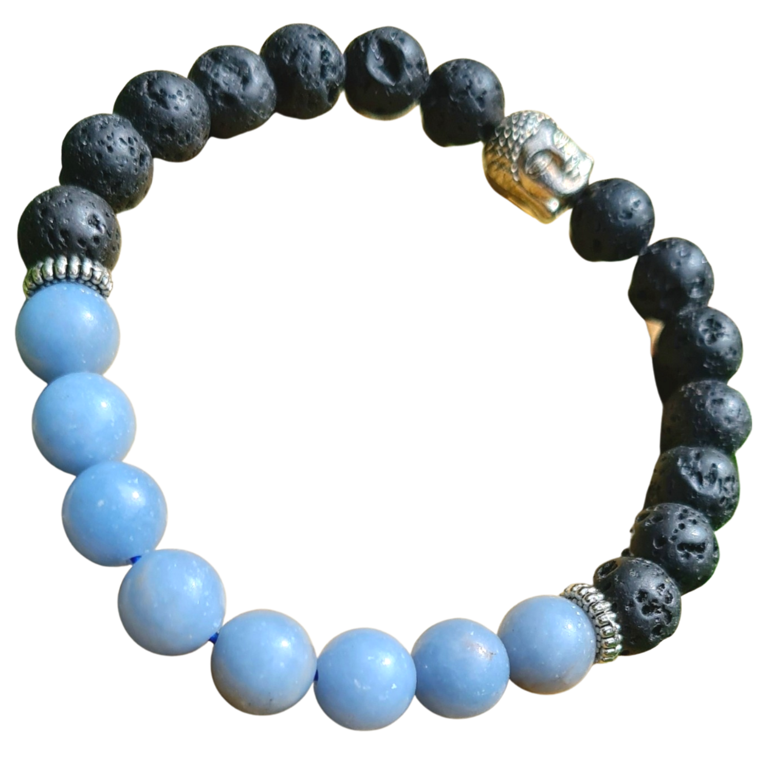Aromatherapy Bracelet Angelite Blue and Black Lava crystal elastic - Spirit/Angel Protection
